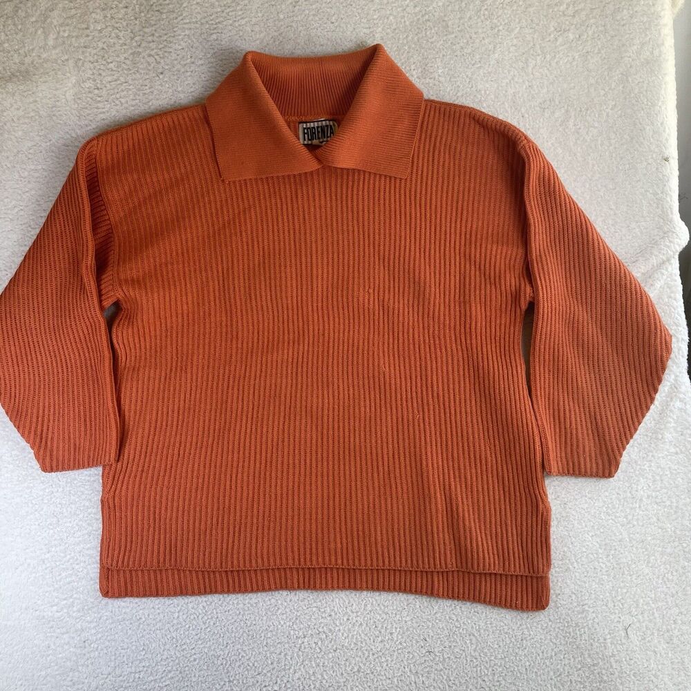 Fiesta Orange Ribbed Collared Women's Sweater